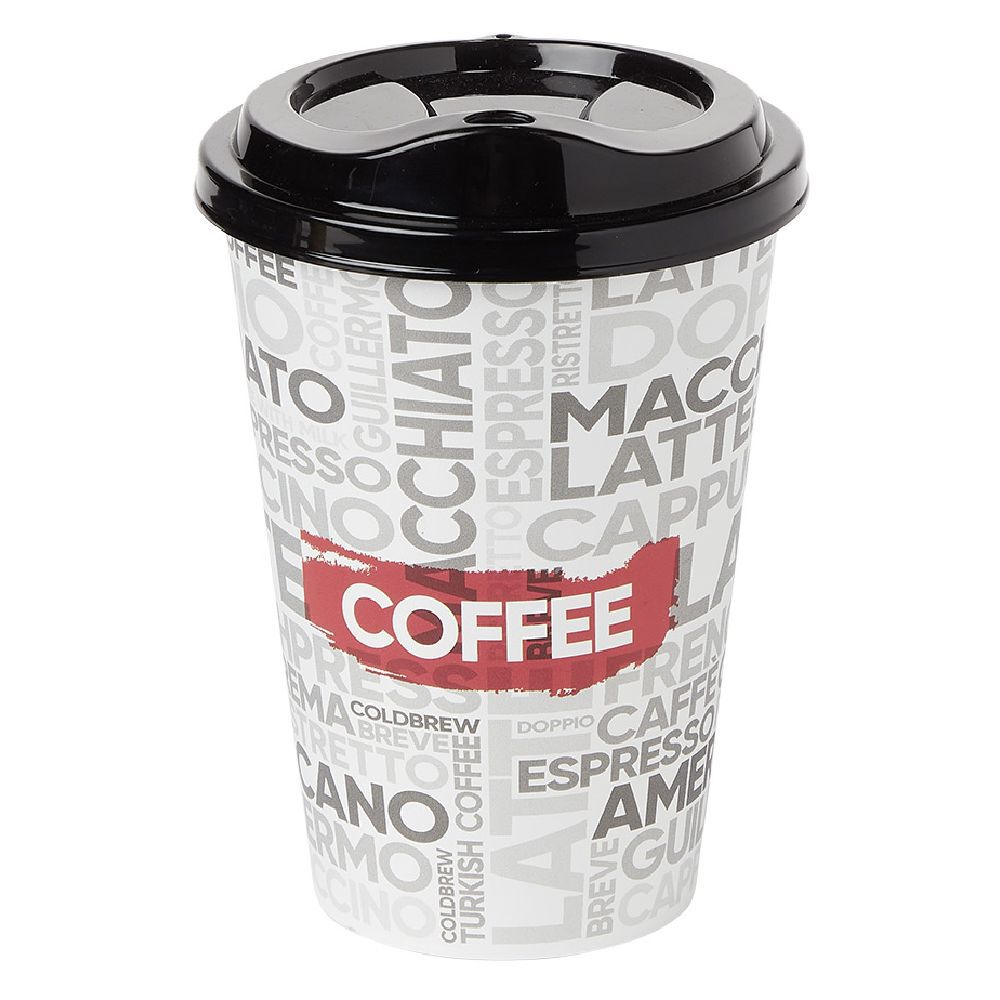 Mug à motifs couvercle noir 500ml - plastique Ø9xH14cm