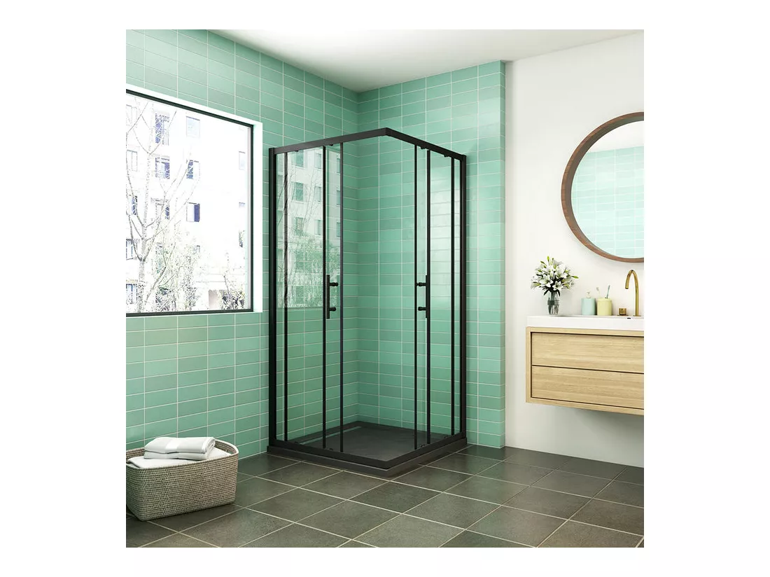 Cabine de douche 90x90x200cm cabine de douche coulissante en verre anticalcaire et le modèle noir mat Hauteur 200cm