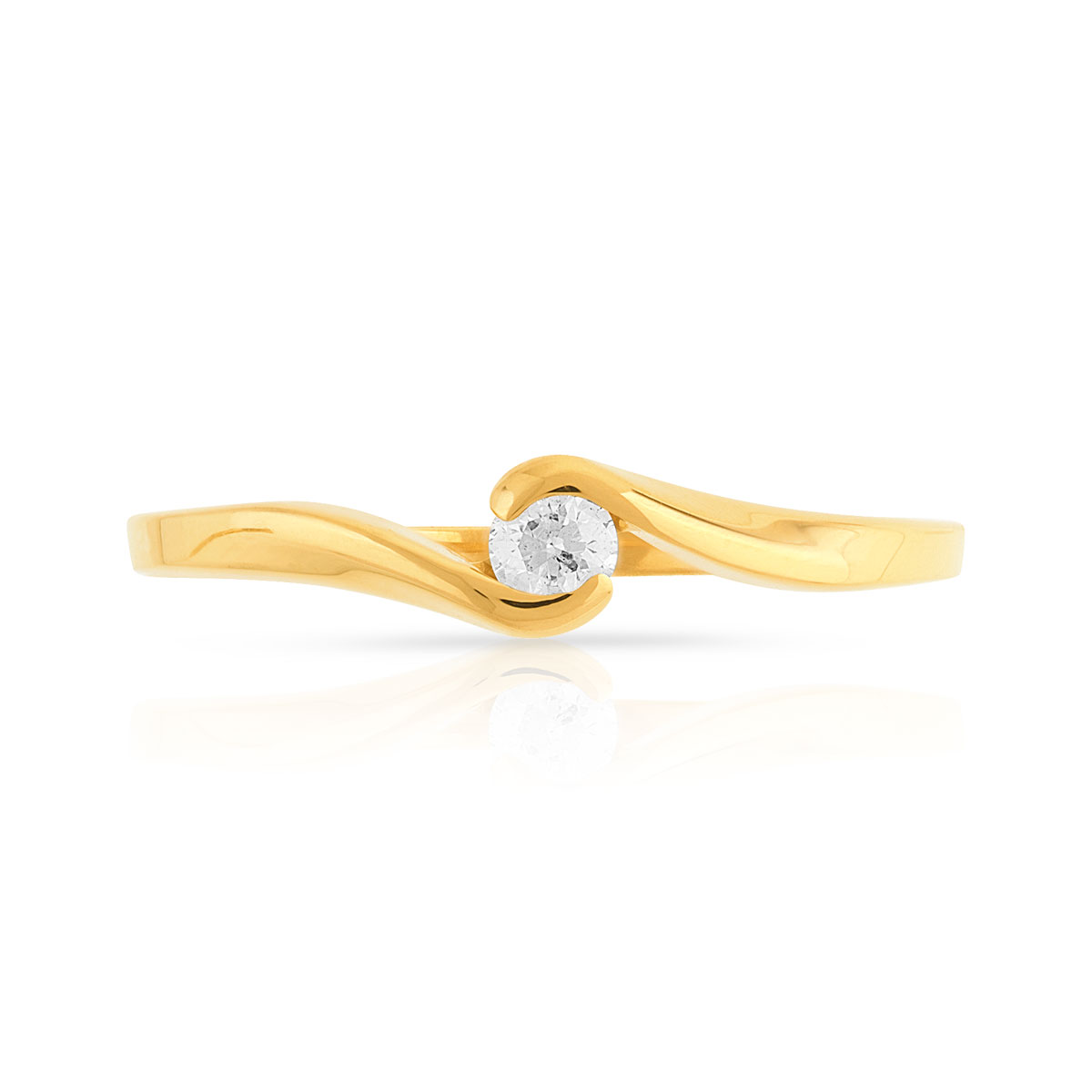 Bague solitaire or 750 jaune diamant synthétique 0.10 carat