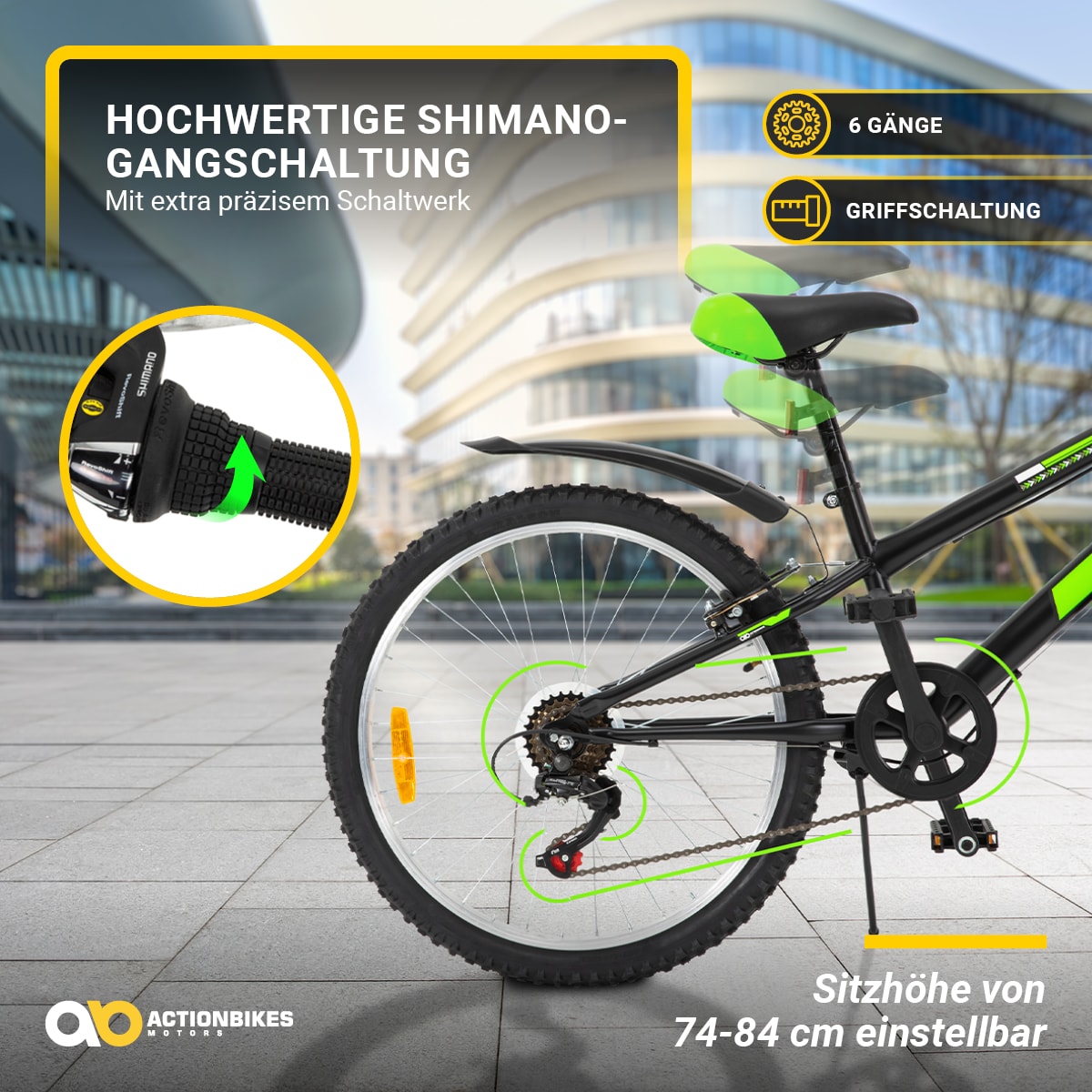Actionbikes Kinderfahrrad Arrow 24 Zoll, Gangschaltung, V-Brake-Bremsen, verstellbar, Diamantrahmen