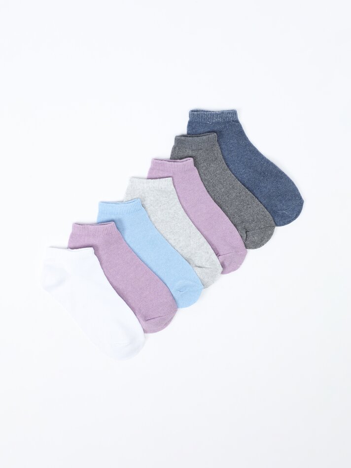 Pacote com 7 pares de meias curtas em cores básicas - Lilás
