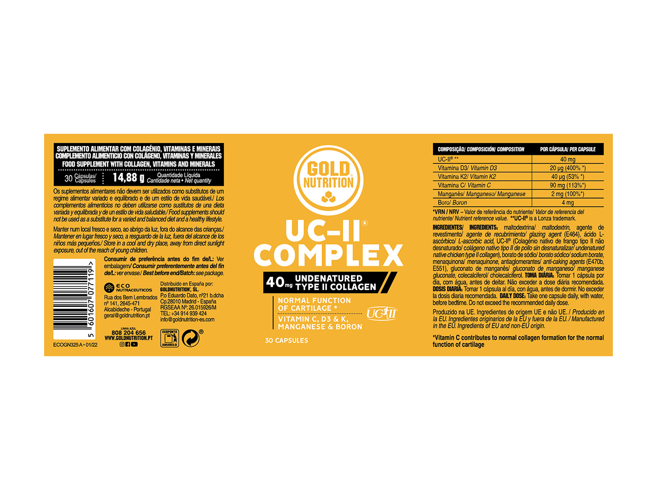 SUPLMENTO GOLDNUTRITION COLAGÉNIO UC-II COMPLEX 30 CAPS
