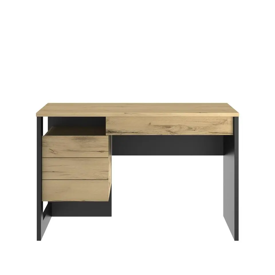 Diagone Bureau Russel - 1 lade 1 kast met deur 1 nis - Eiken / Zwart