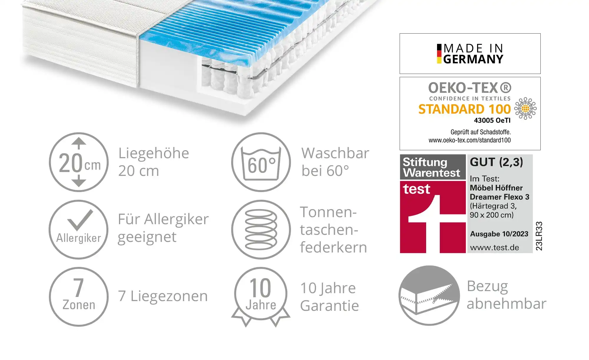 Dreamer eXpress 7-Zonen-Gelart-Tonnentaschenfederkernmatratze Flexo 3