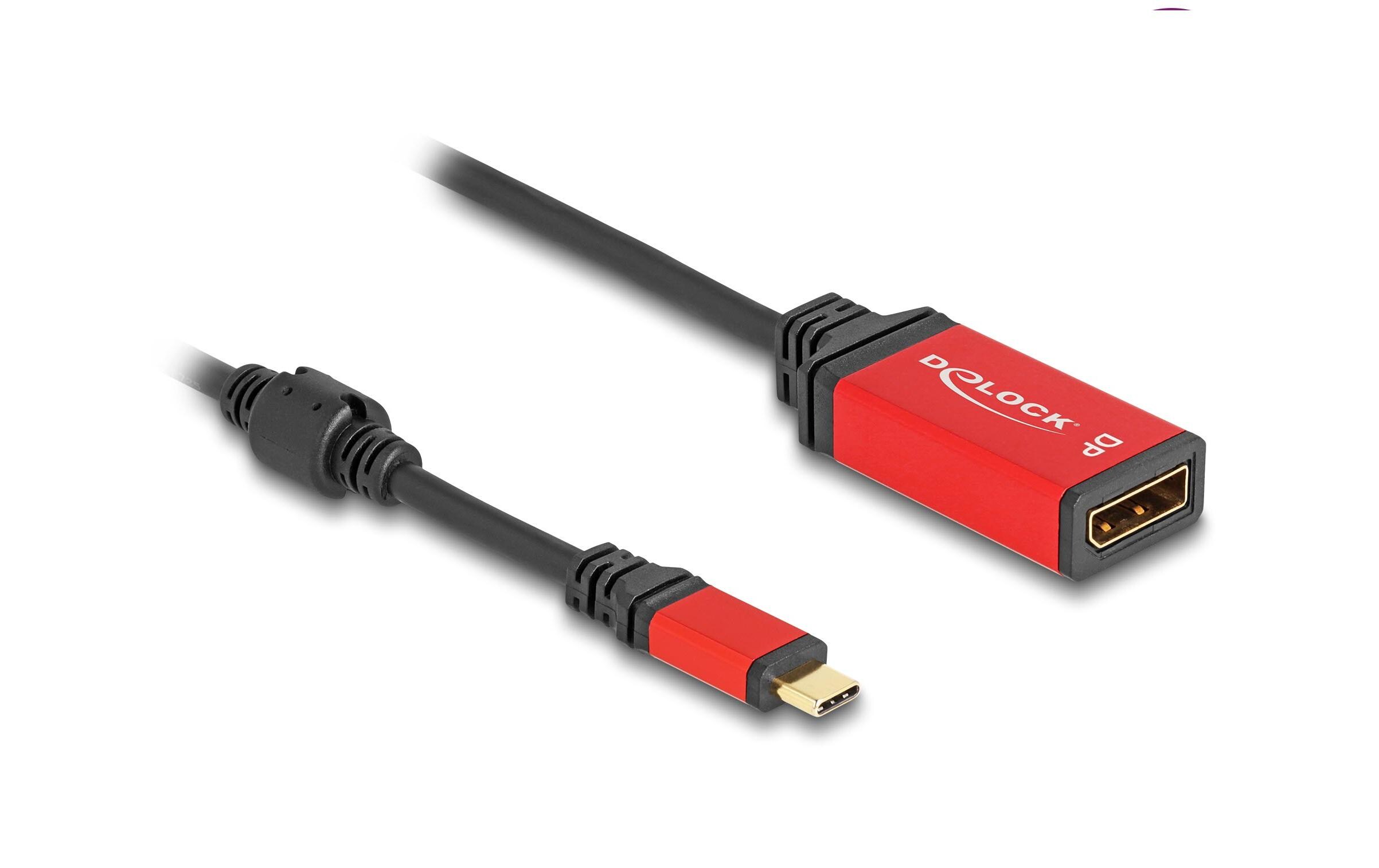 Verlängerungskabel 8K 30Hz USB Type-C - DisplayPort, 0.2 mDelock USB Type-C zu DisplayPort Adapter (DP Alt Mode) 8K 30 Hz mit HDR Funktion rot