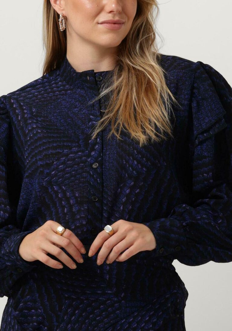 ALIX THE LABEL donkerblauwe alix the label blouse graphic raffle blouse