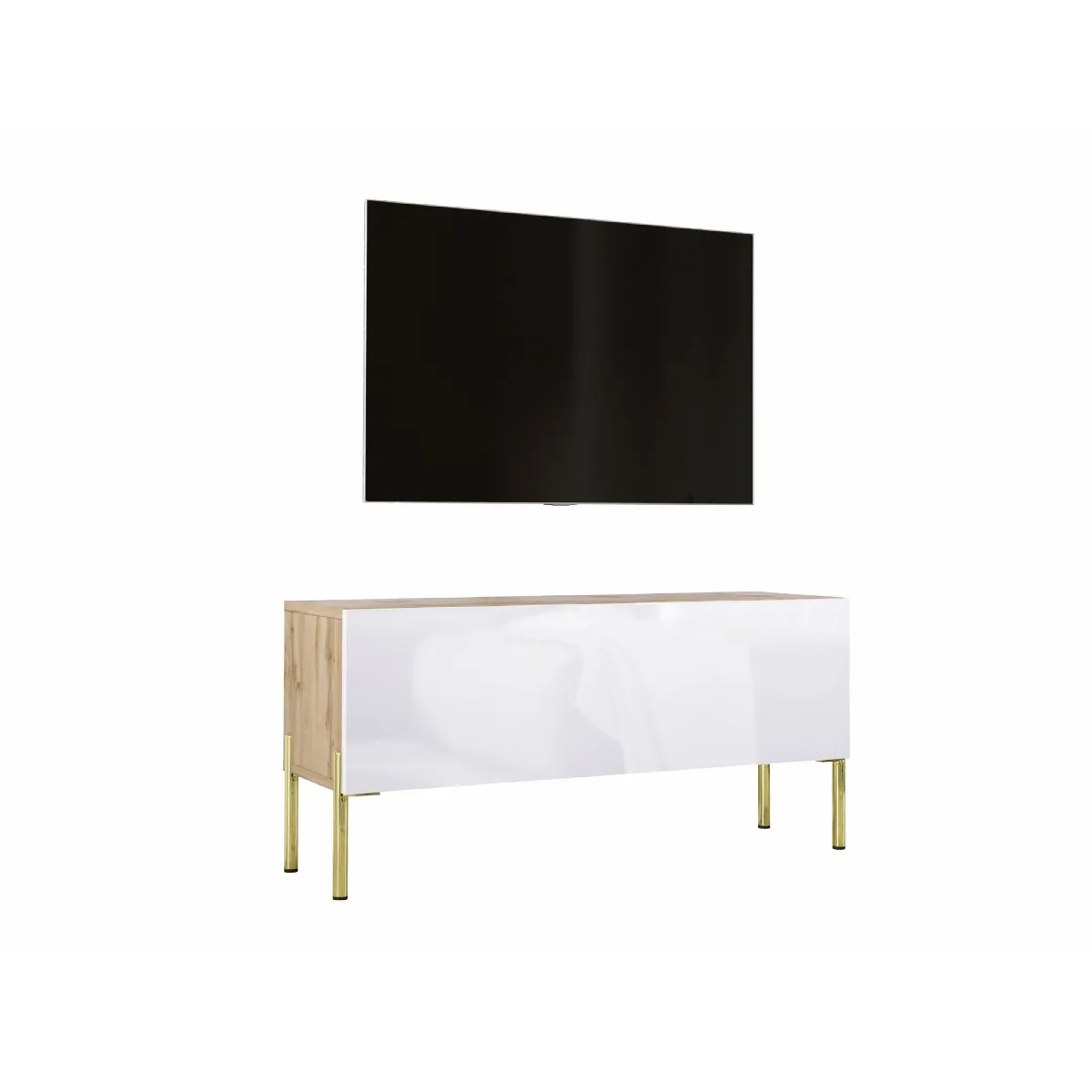 3xeliving Meuble TV Chêne wotan / Blanc Brillant