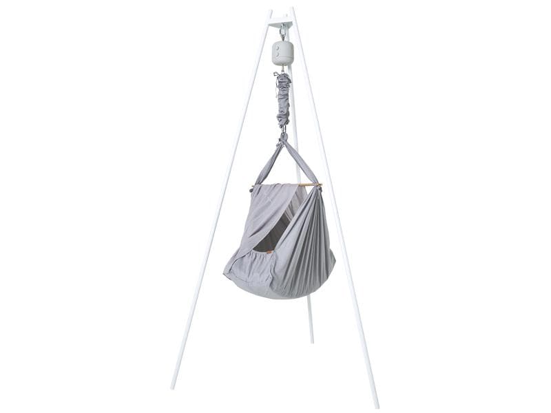 Membantu Babyhängematte Set Premium mit Ständer Weiss/Grau Set für ruhigen Schlaf