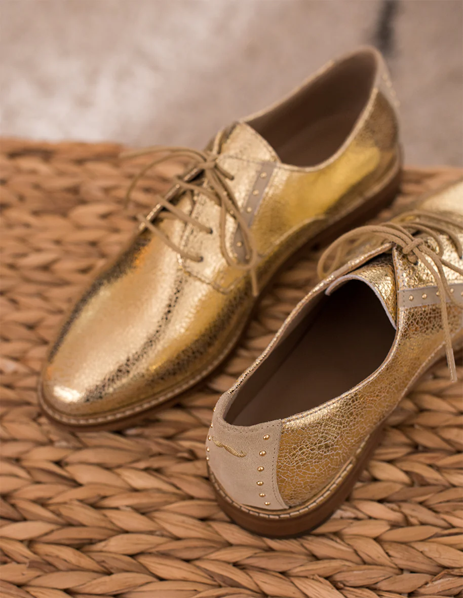Derbies Laurette AH20 - Cuir Craquelé Doré