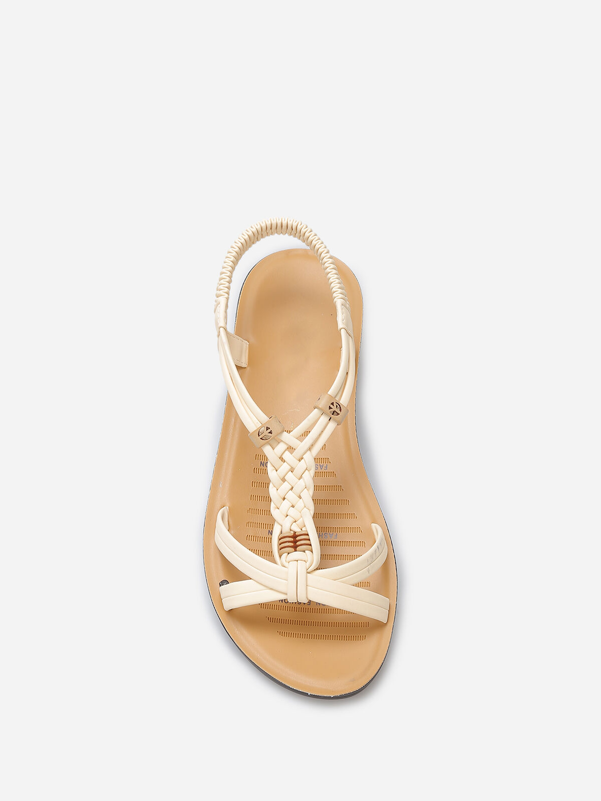 Sandales à brides tressées et perles bois- Beige