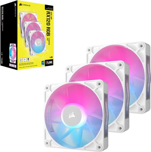 Corsair iCUE LINK RX120 RGB 120mm PWM blæser startsæt (3-pakke, hvid)