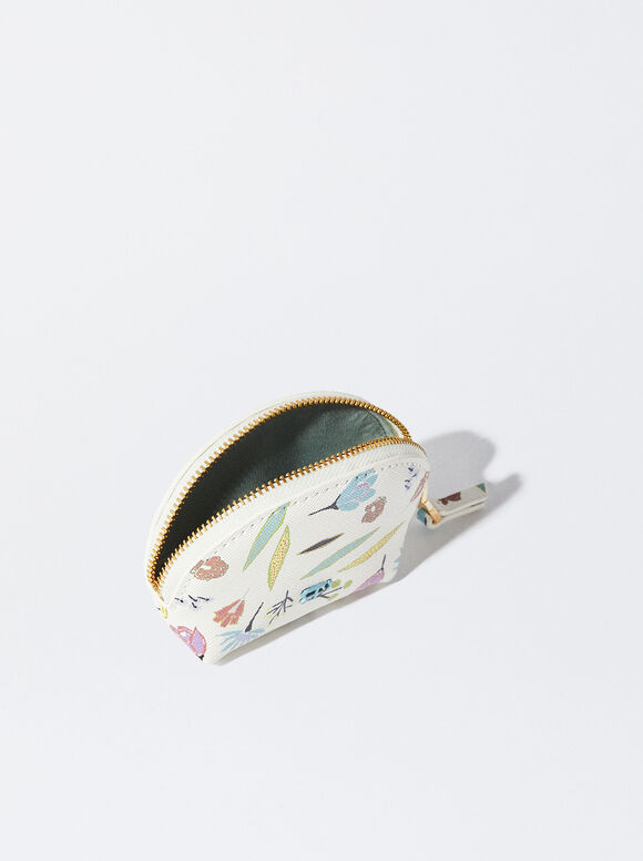 Porta-moedas com estampa floral - Branco-creme
