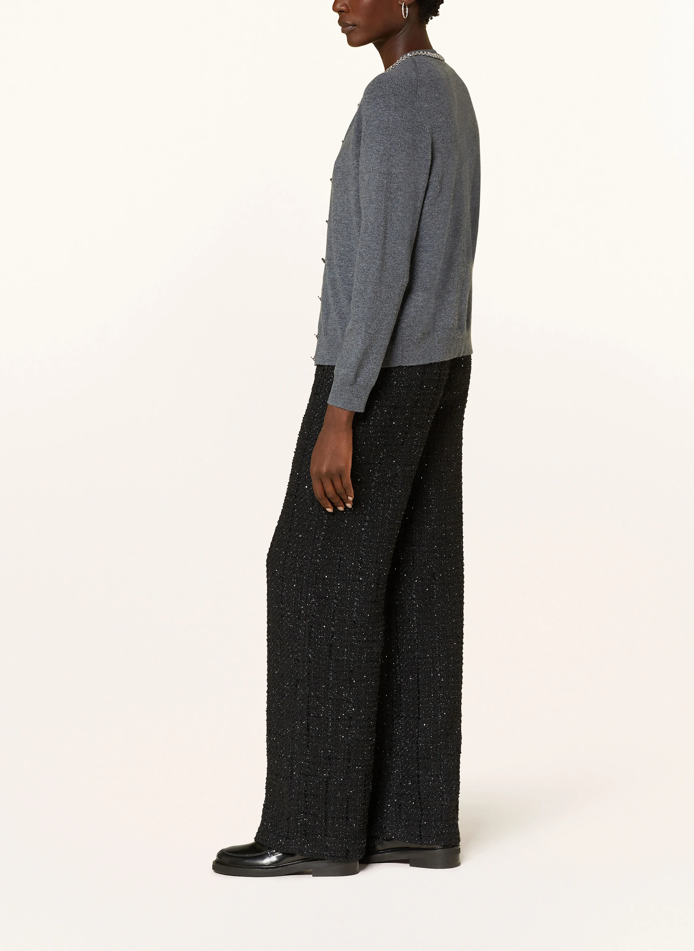 maje Bouclé-Hose mit Pailletten und Glitzergarn