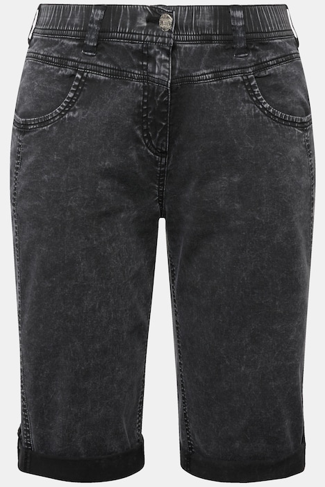 Jeans-Bermuda, Used-Look, gerades Bein, Elastikbund
