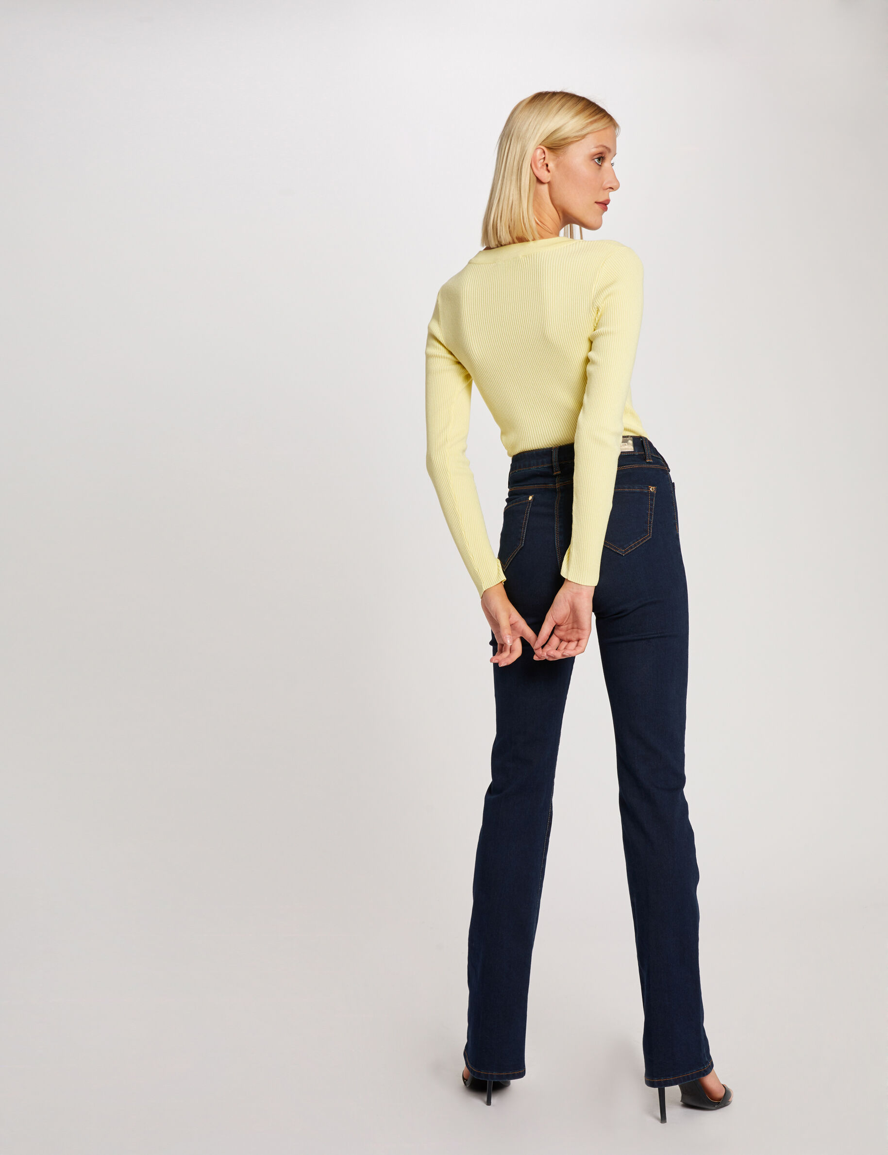 Pull manches longues boutons jaune femme - jaune
