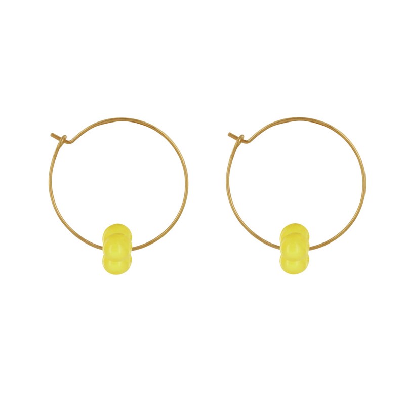 Boucles d'Oreilles Créoles Laiton Fermée et Bouquet de Perles de Verre