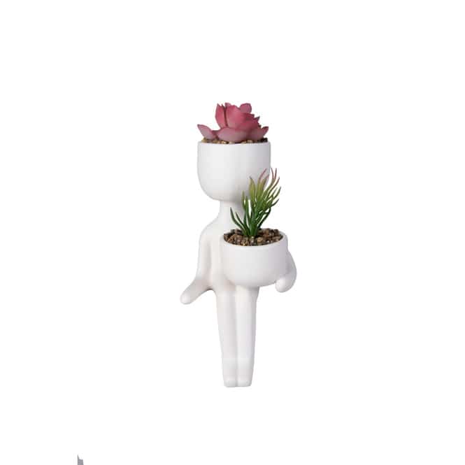 Blumentopf Figur mit Kunstblumen - weiß - ca. 12 x 10 x 22 cm