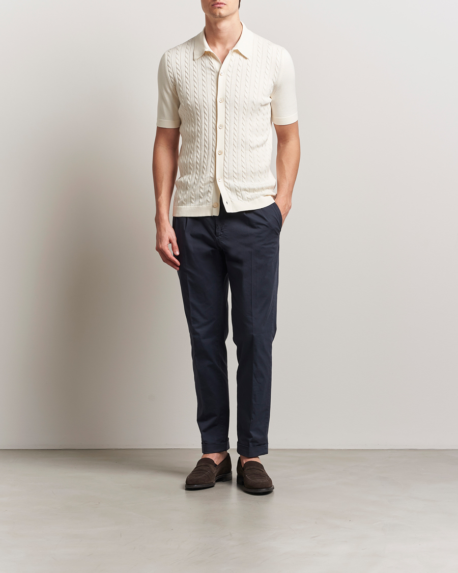 Gran Sasso Cotton Cable Knitted Short Sleeve Shirt Cream
