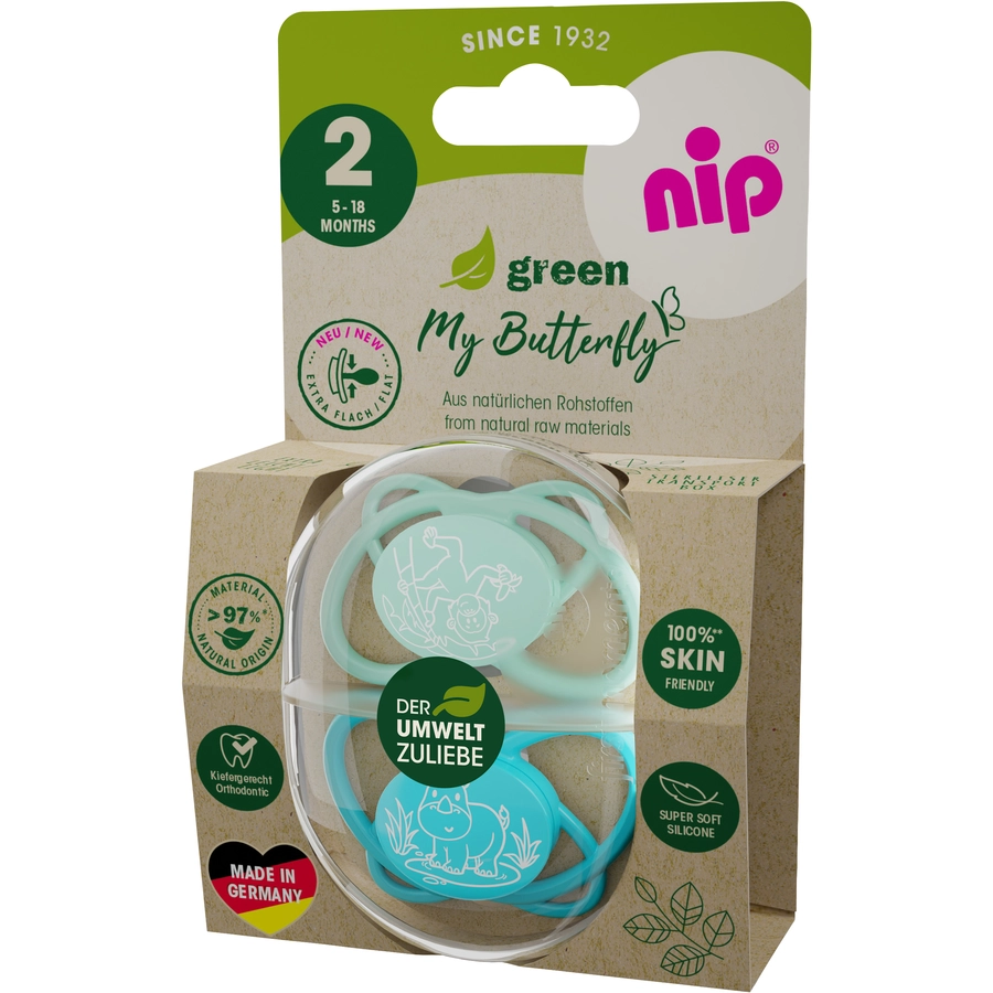 nip® Schnuller My Butterfly Green, Größe 1 (5-18 Monate), Silikon blau
