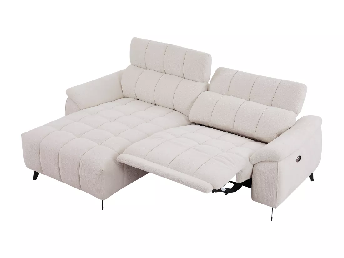Canapé d'angle gauche relax électrique en tissu texturé beige CELTIMO