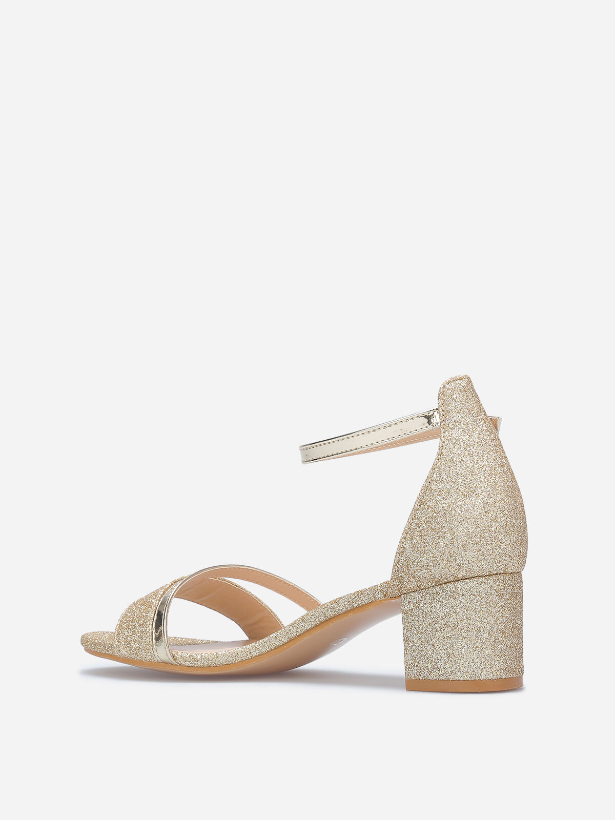 Sandales pailletées à fines brides vernies- Doré