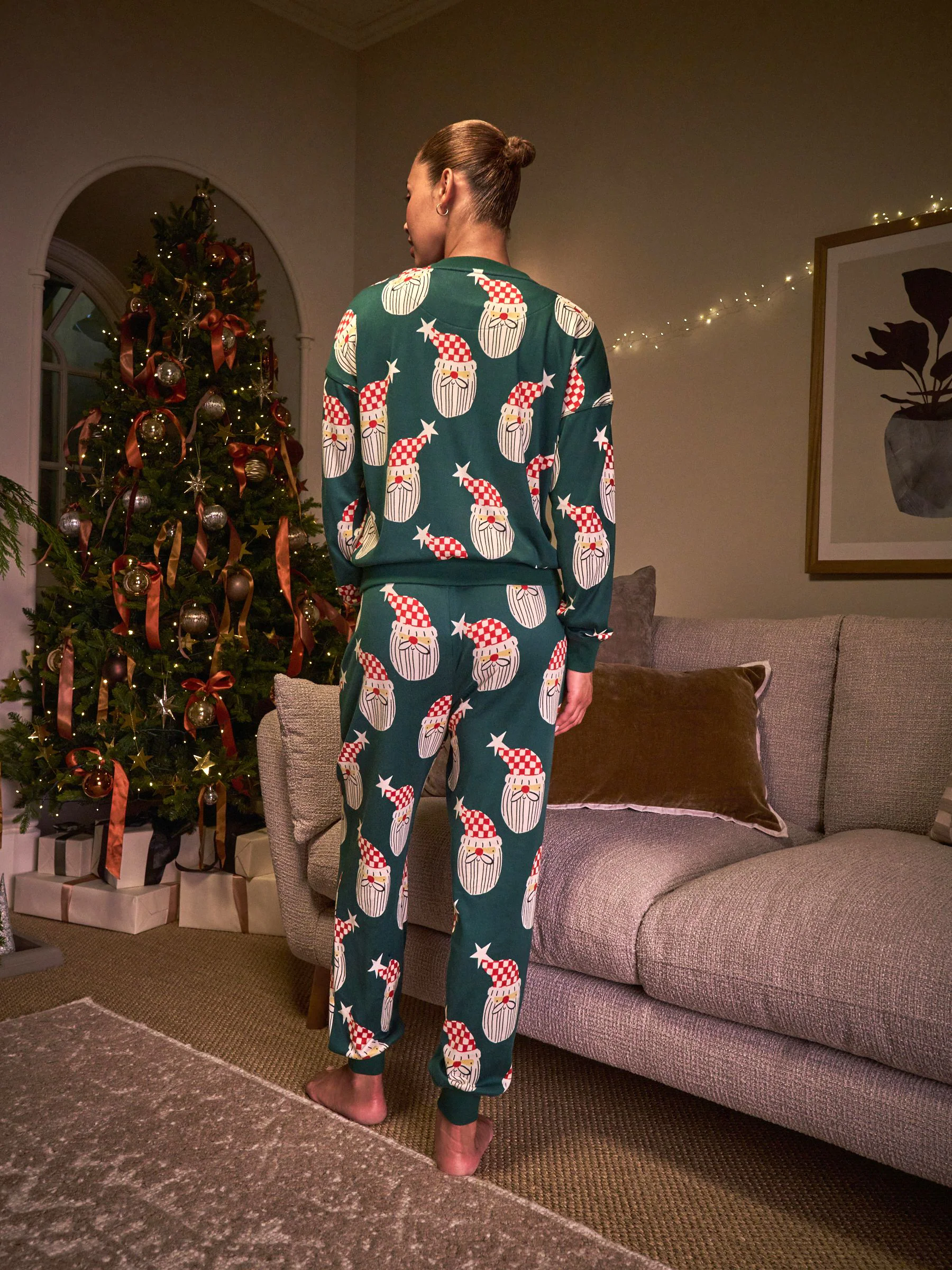 Groen met kerstmanprint - Bijpassende familie Kerstmis Pyjama's met Lange mouwen
