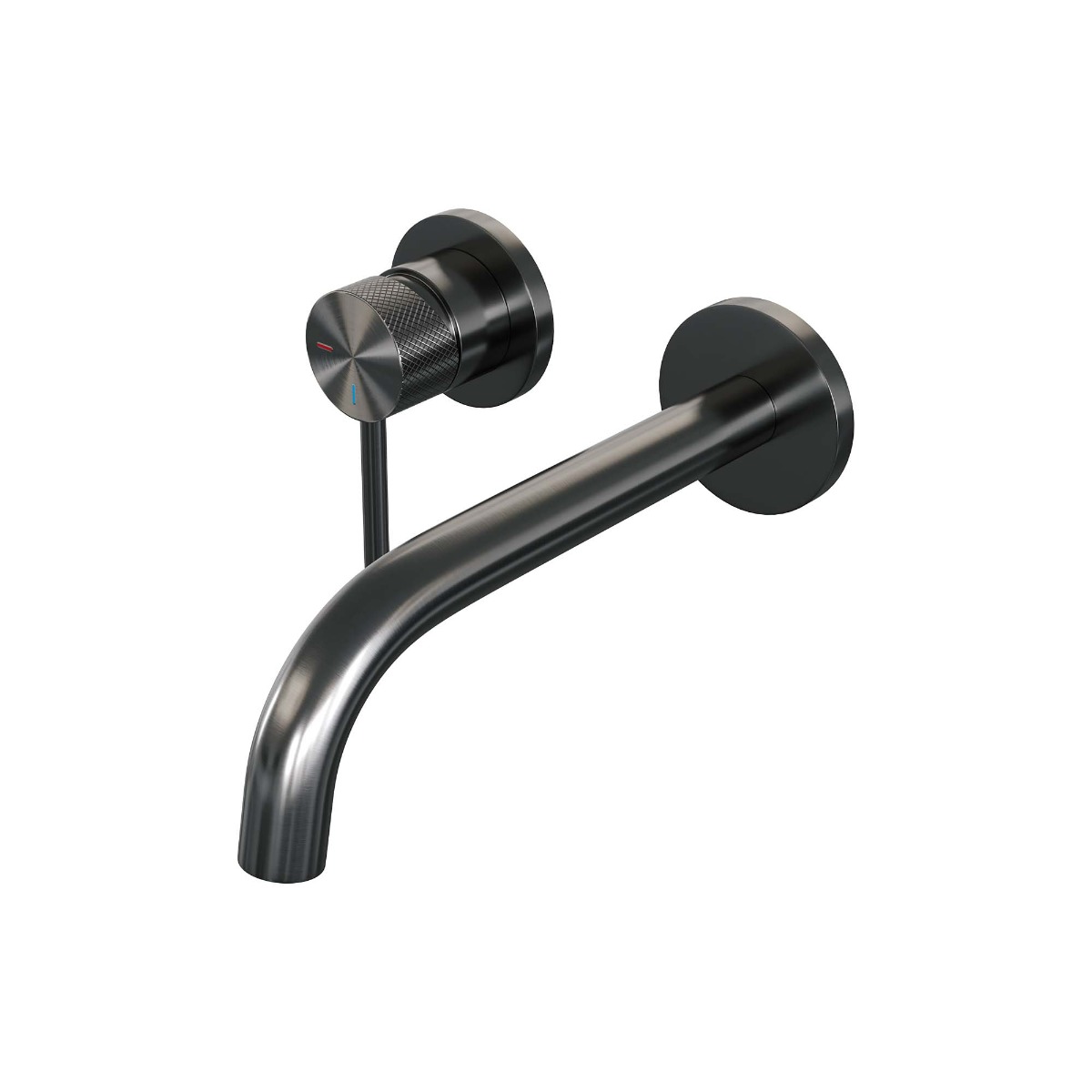 Brauer Gunmetal Carving inbouw wastafelkraan met gebogen uitloop, lange handgreep en ColdStart gunmetal geborsteld PVD links