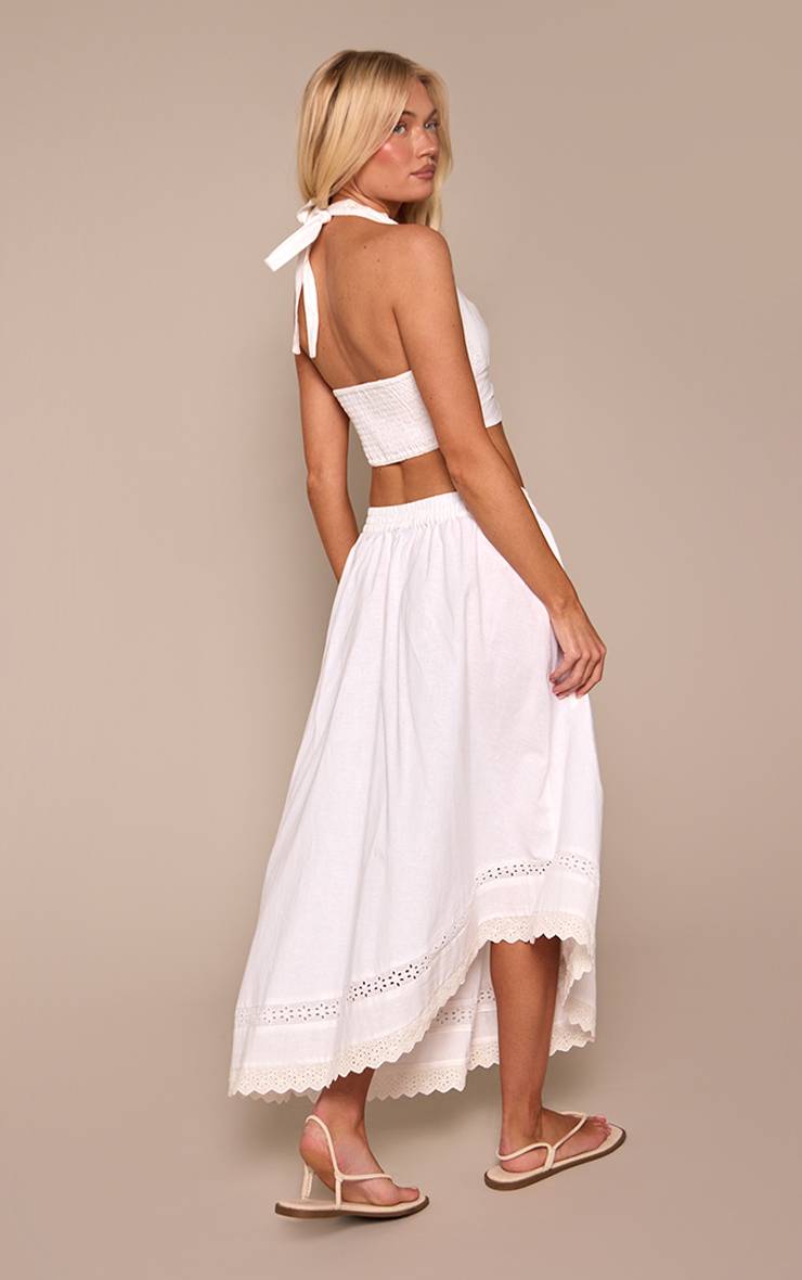 Blanc Ensemble Jupe Longue En Coton Avec Détails Brodés