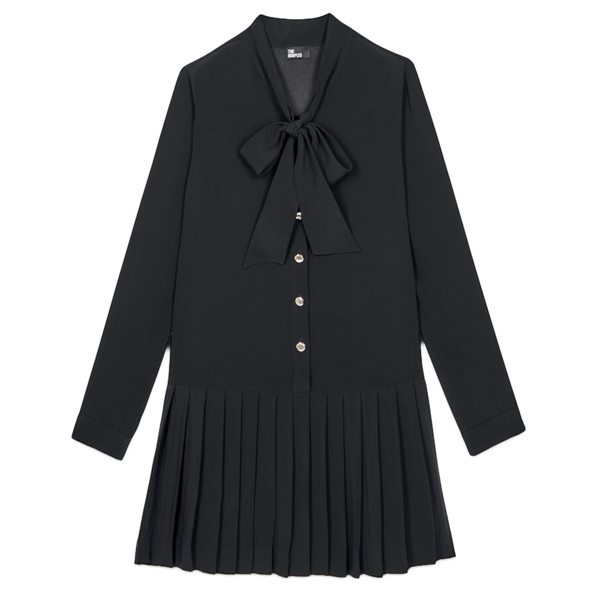 Robe courte droite col lavallière | Noir