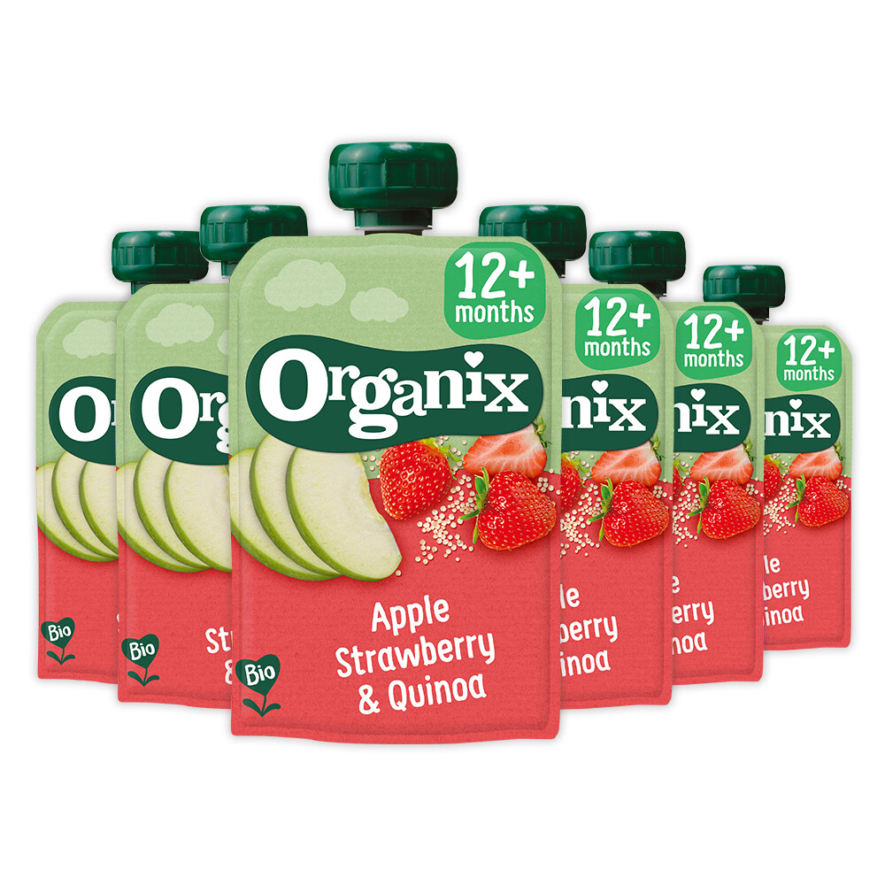 6x Organix Knijpfruit 12+m Appel Aardbei & Quinoa100 gr