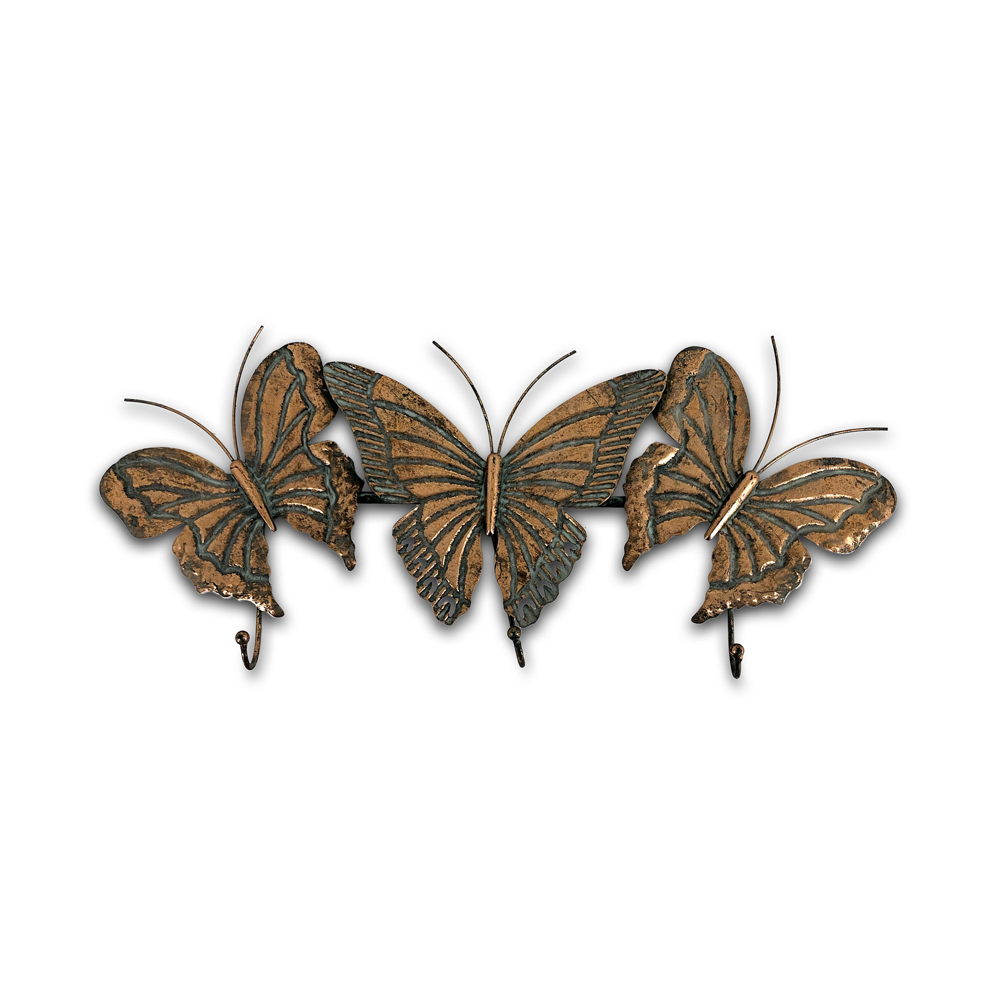 3er Wandhaken 'Schmetterling', antik kupfer, B 67,5 cm, H 28,5 cm, L 6 cm von fischer's lagerhaus