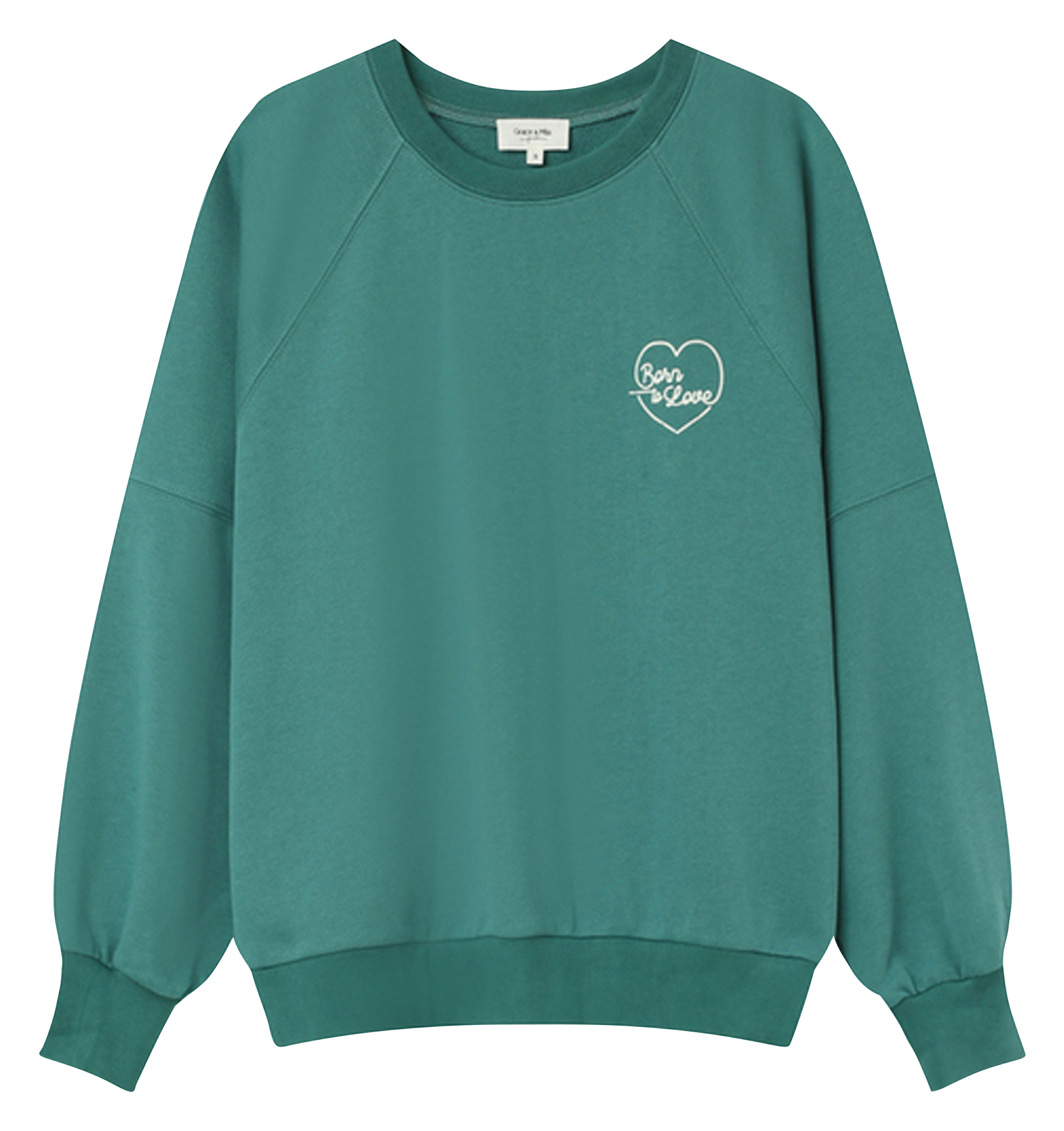 GILLES - Sweat col rond brodé en coton mélangé| Vert