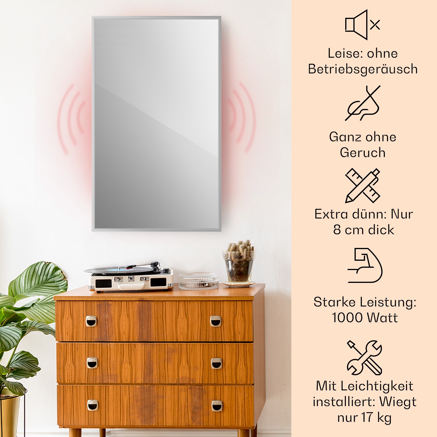 La Palma 1000 smart 2-in-1 Heizgerät Infrarot Konvektor 120x60cm 1000W Spiegel
