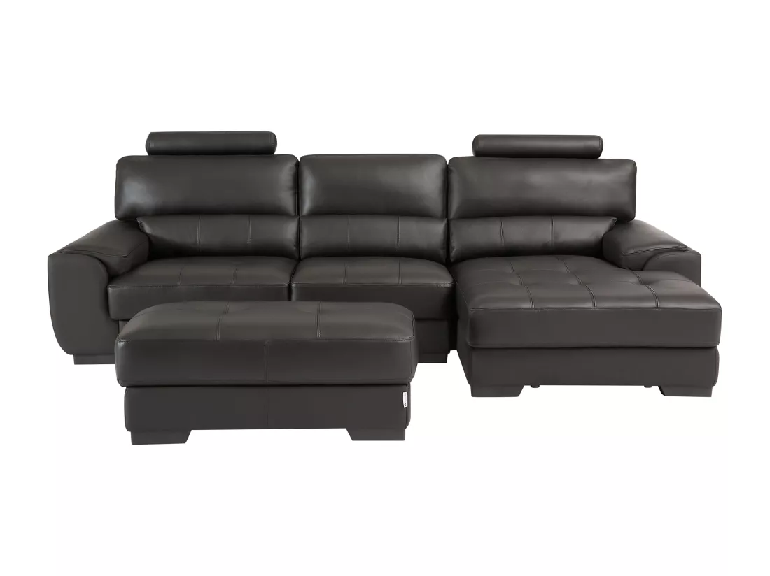 Canapé d'angle et pouf en cuir METROPOLITAN II - Noir - Angle droit