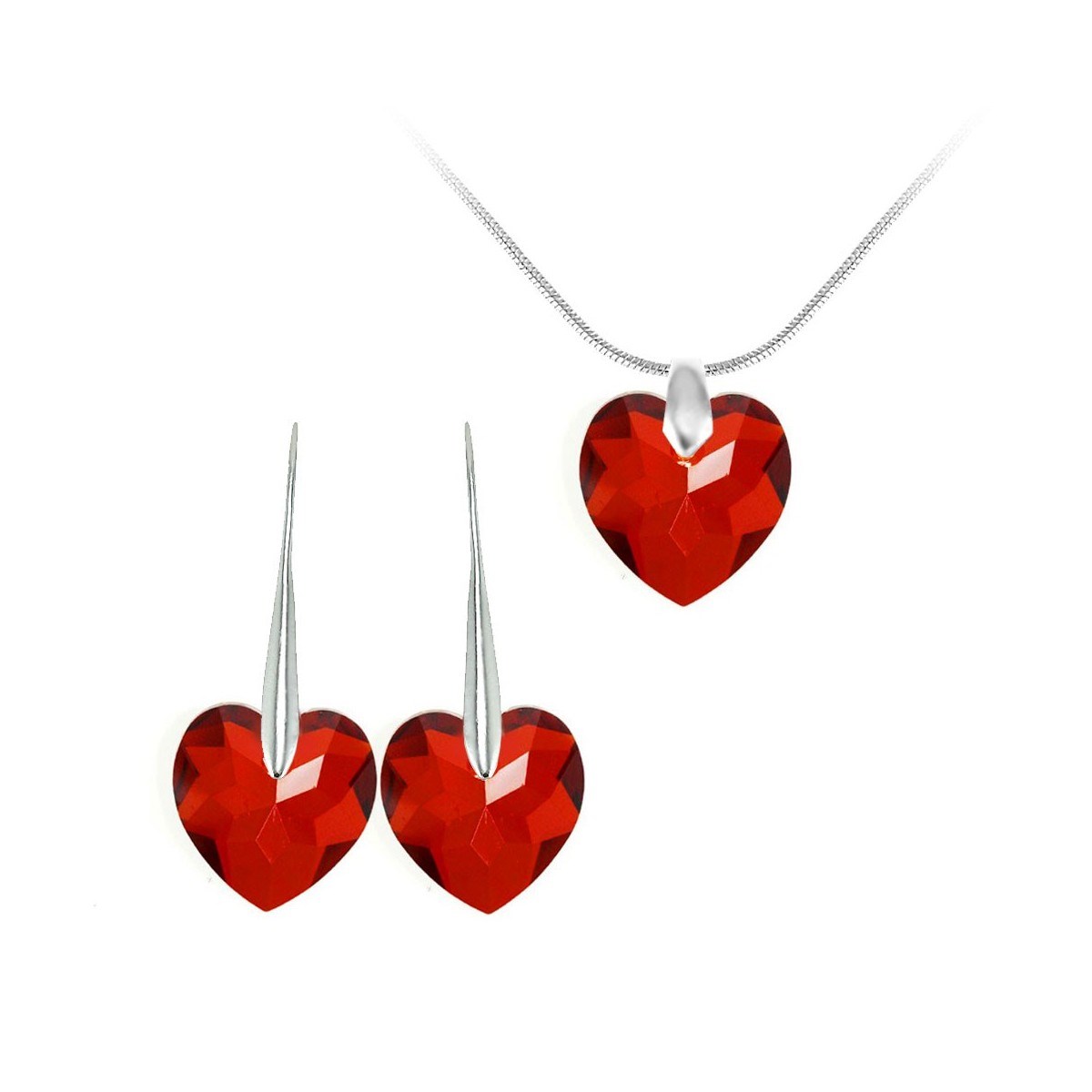 Parure collier et boucles d'oreilles coeurs SC Crystal orneés de Cristaux scintillants