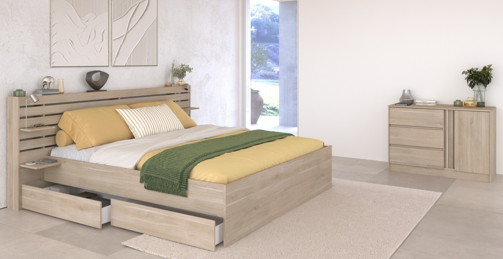 2-teiliges Schlafzimmer-Set ESCALE 26 - Japanische Eiche - 160x200 cm