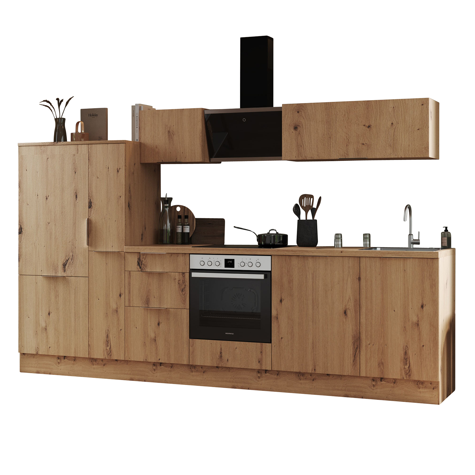 RESPEKTA Küchenblock - Artisan Eiche - mit E-Geräten - 310 cm
