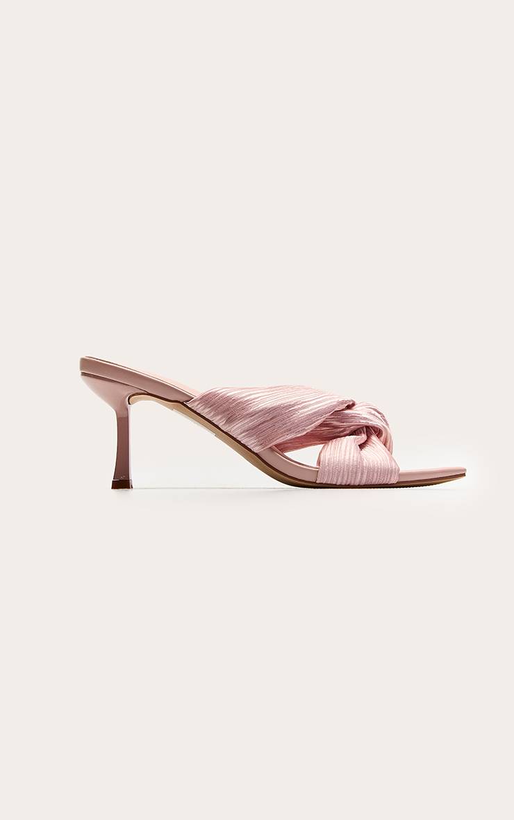 Rose Mules À Talon Chaton Avec Détail Torsadé Plissé