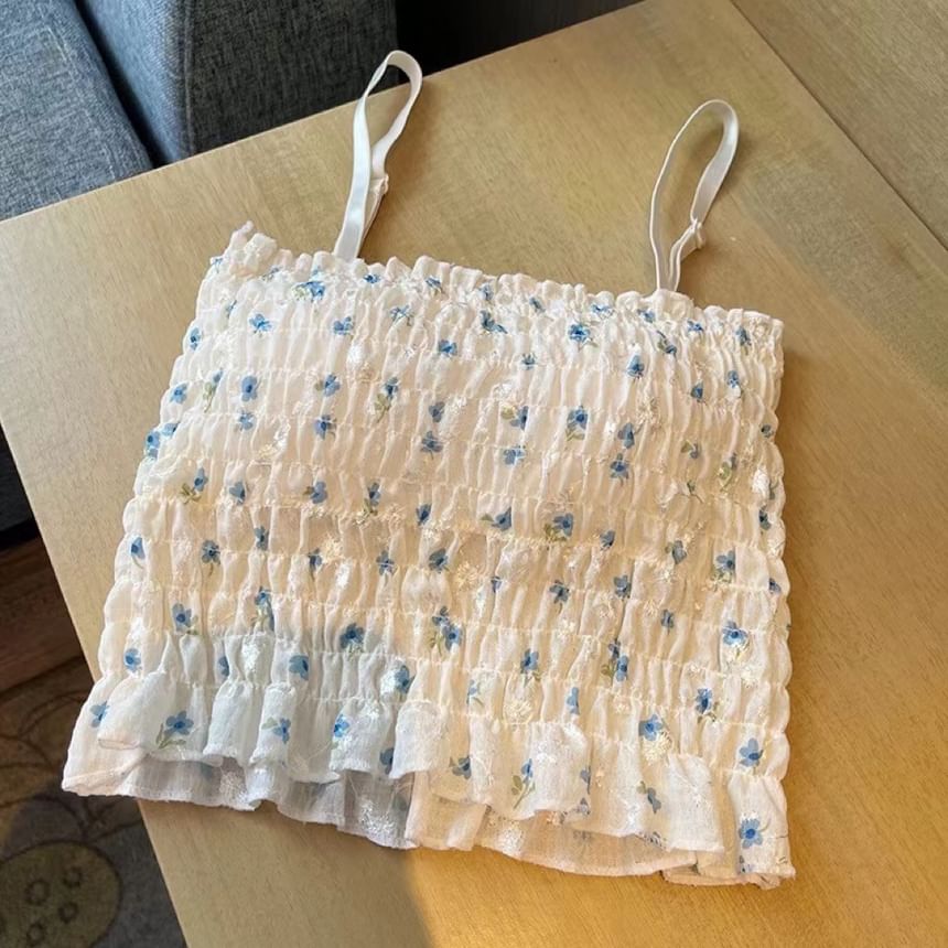 Moon City - Geplooide camisole top met bloemenprint