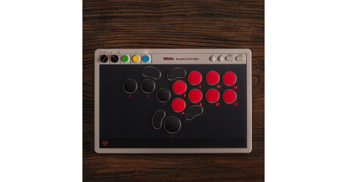 8BitDoArcade Controller  (Grijs/rood, 2.4 GHz / Bluetooth / USB, Nintendo Switch, Pc)