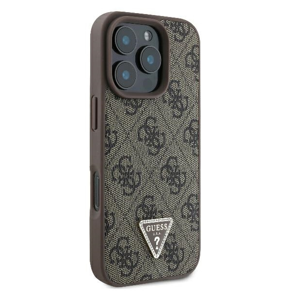 iPhone 16 Pro Leder Hardcase Hülle 4G Triangle Strass (GUHCP16LP4TDPW) - Braun