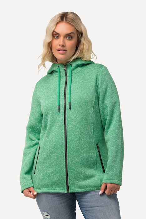 Strickfleece-Jacke, Kapuze, Reißverschlusstaschen