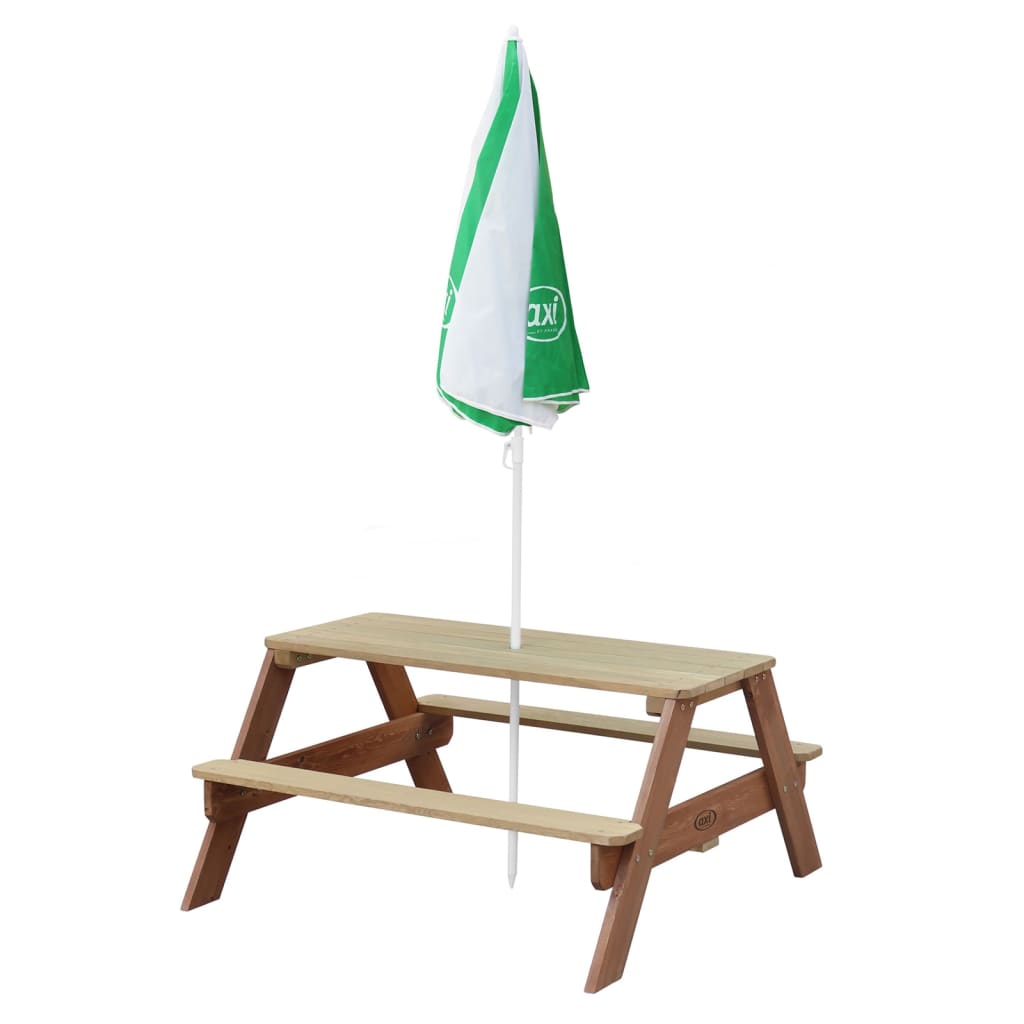 Axi table picnic nick brun avec parasol vert blanc 98x95x49cm