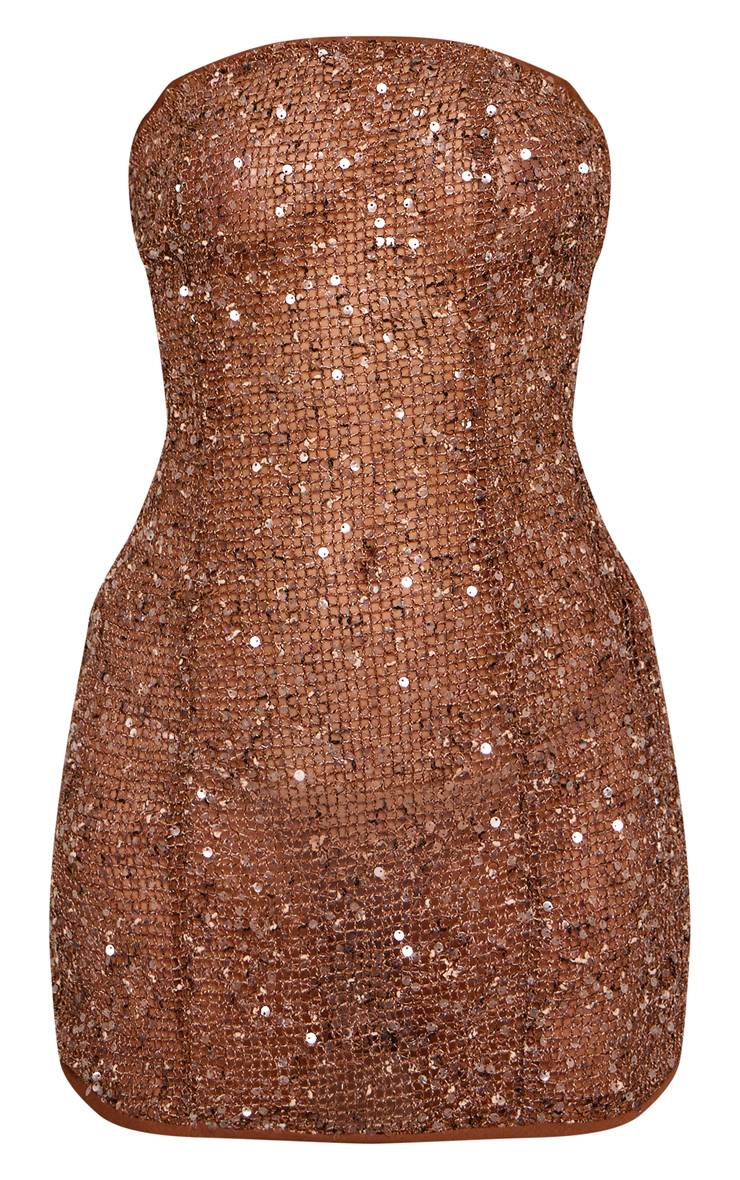 Marron Robe Mini Bandeau En Maille À Sequins