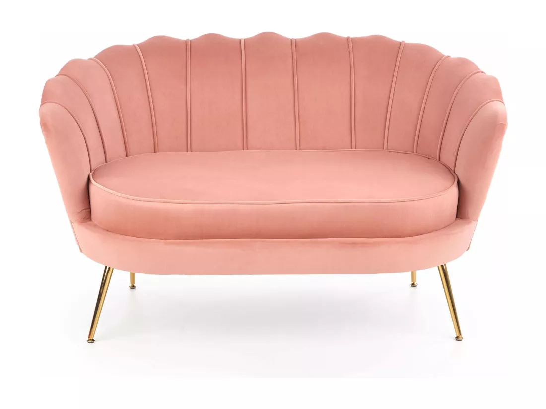 Canapé Coquillage en velours rose avec pieds dorés en métal CAPRICA XL