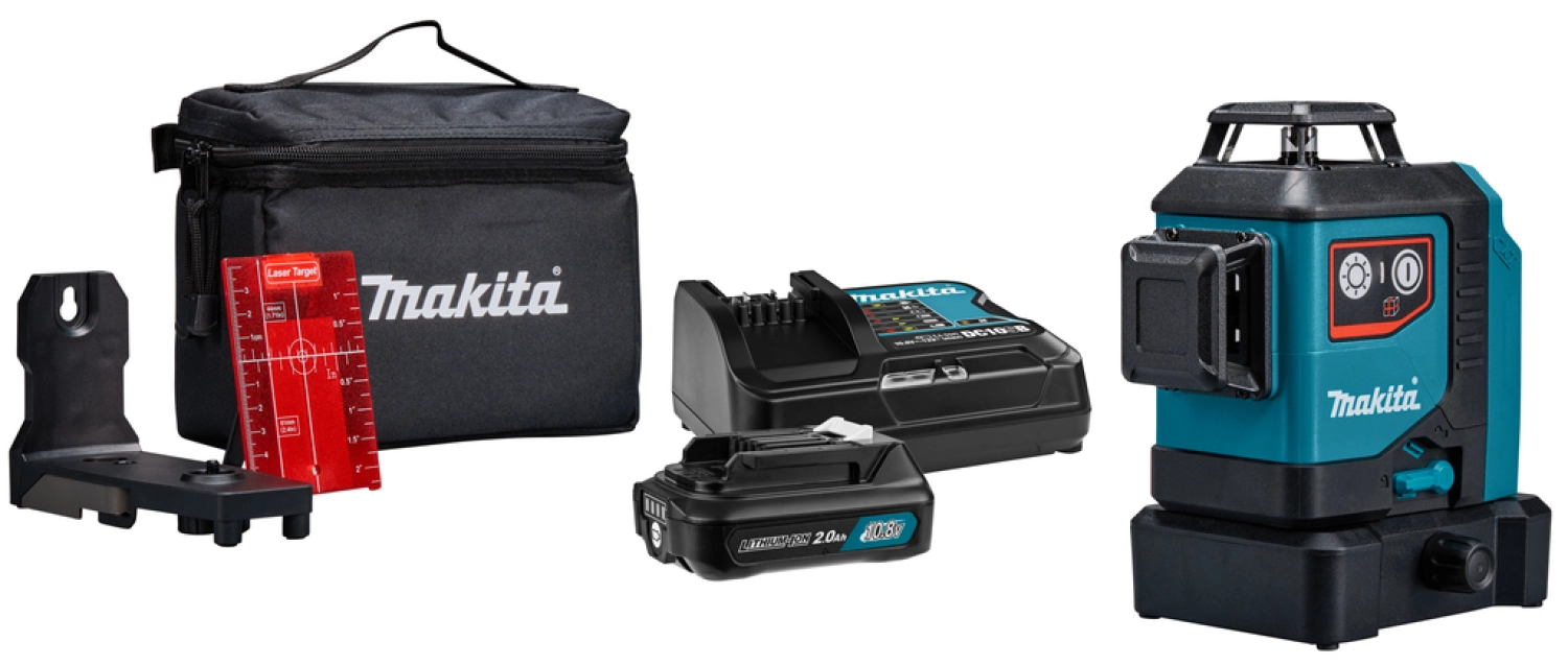Makita SK700DX 12V Max Li-Ion accu kruislijnlaser set (1x2.0Ah) in tas - zelfnivellerend - rood 3x360°- 25m