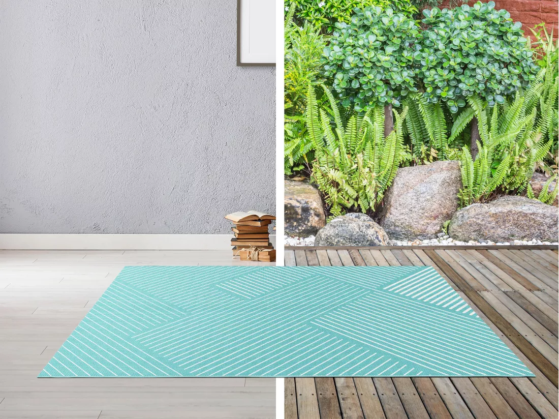 Tapis intérieur ou extérieur géométrique - 150 x 200 cm - bleu - RIVIERA