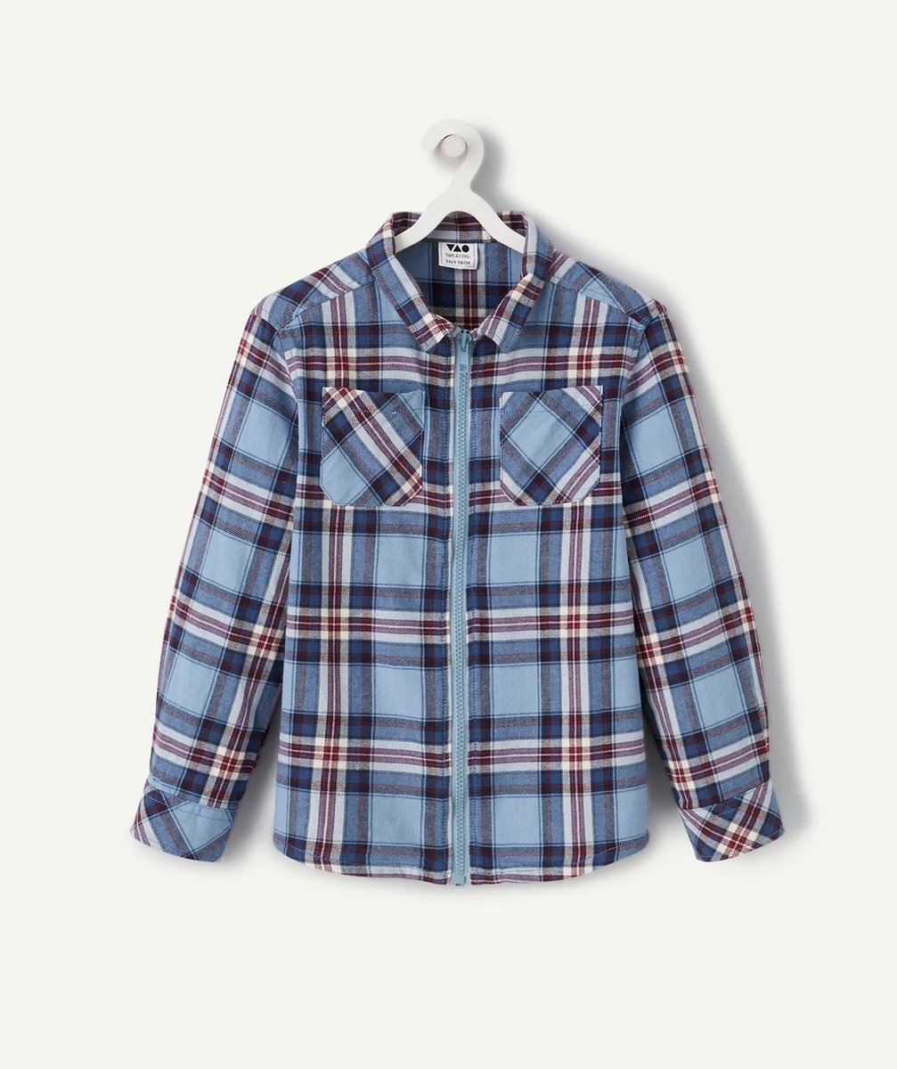 CHEMISE À CARREAUX GARÇON BLEUS ET BORDEAUX ZIPPÉE