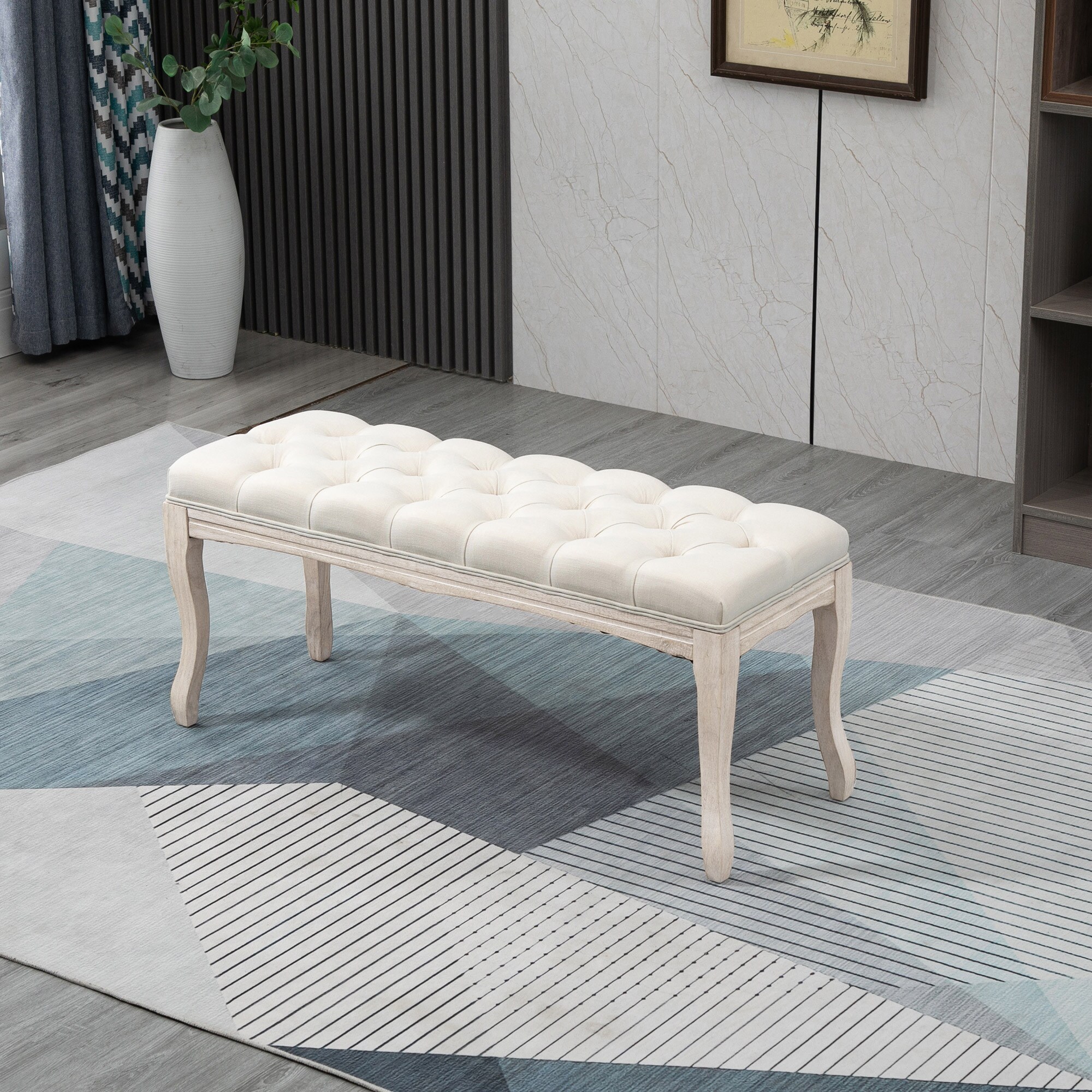 HOMCOM Polsterbank mit getufteten Design beige 110B x 38T x 49H cm