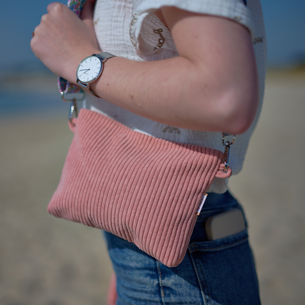 Pochette Tissu Velours Côtelé Rose Blush